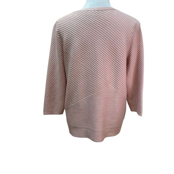 Chico's Size 1 Pink Textured Ribbed Pullover Sweater 3/4‎ Sleeve - Picture 3 of 8